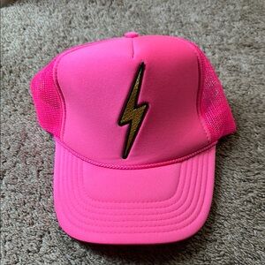 Aviator Nation Pink Trucker Hat with Lightning Bolt